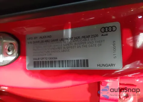 2016 Audi S3 2.0T Premium Plus from USA, damaged, VIN WAUB1GFF7G1069084